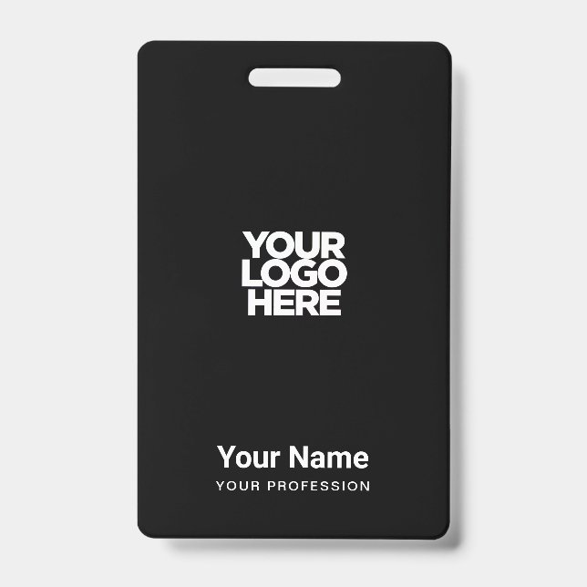 Custom Black Company Logo Name Title Bar Code Badge (Front)