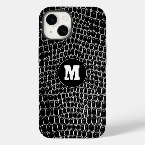 Custom Black Croc Monogram Faux Crocodile Skin Case_Mate iPhone 14 Case