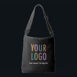 Custom Black Crossbody Tote Bag with Business Logo<br><div class="desc">Easily personalize this all-over-print black crossbody tote bag with your own business logo and promotional text. This design accommodates double sided printing. The dimensions of the medium crossbody bag are 16 inch x 16 inch with 43 inch adjustable strap. Also available in large size and shoulder tote style. No minimum...</div>