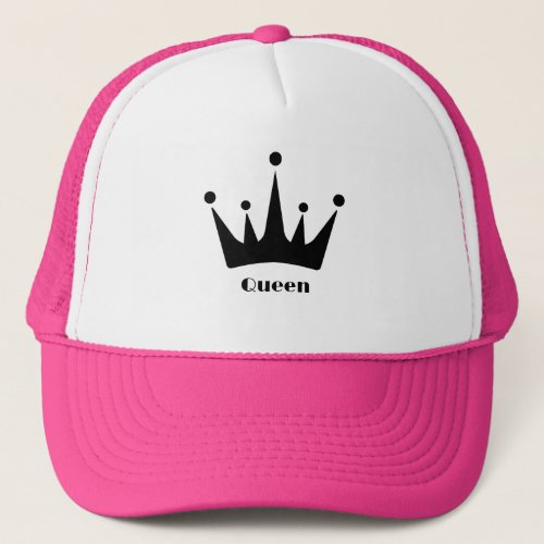 Custom Black Crown Image Queen Text Hot Pink Color Trucker Hat