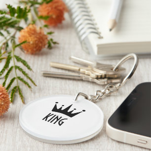 Custom Black Crown King text name Acrylic Keychain