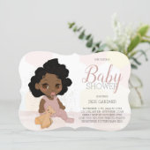 Custom Black Curly Hair Baby Shower Invitation 1 (Standing Front)