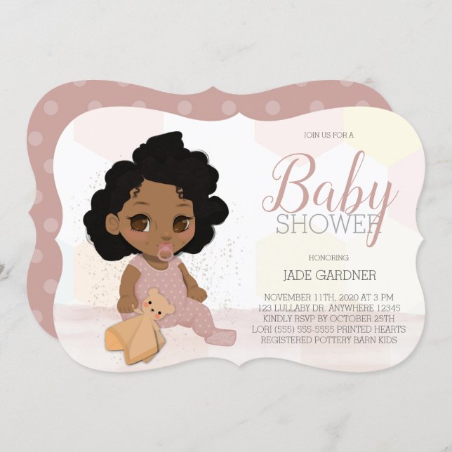 Custom Black Curly Hair Baby Shower Invitation 2 (Front/Back)