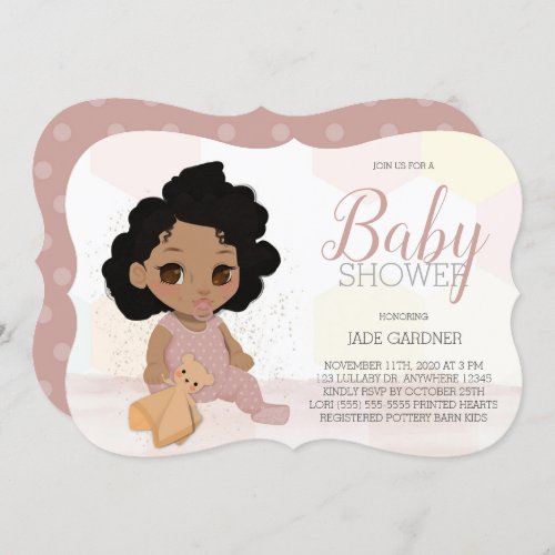 Custom Black Curly Hair Baby Shower Invitation 3