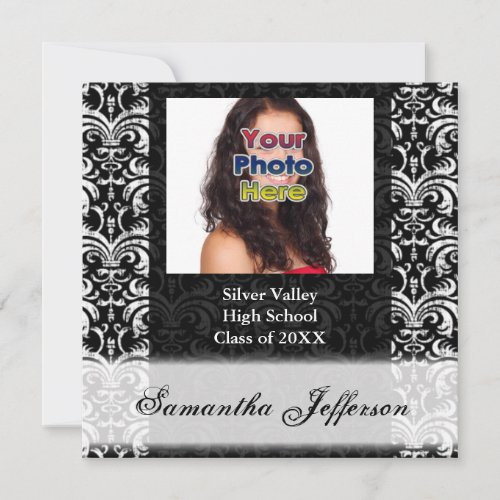 Custom Black Damask Graduation Invitation