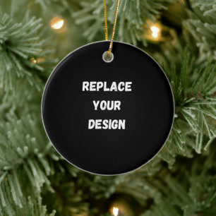 Custom Black Design Add Photo or Text Ceramic Ornament