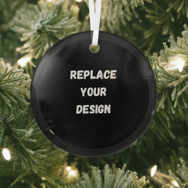  Custom Black Design Add Photo or Text Glass Ornament (Insitu)