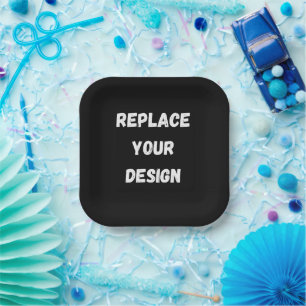 Custom Black Design Add Photo or Text Paper Plates