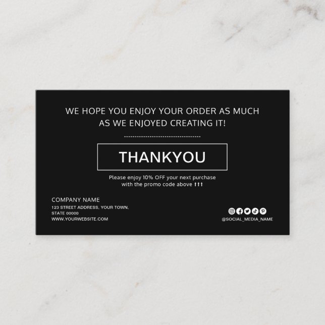 Custom Black Discount Thank You Business Logo Card (Front)