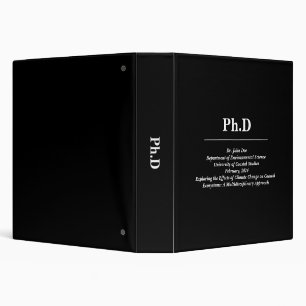 Custom Black Doctorate or PhD 3 Ring Binder