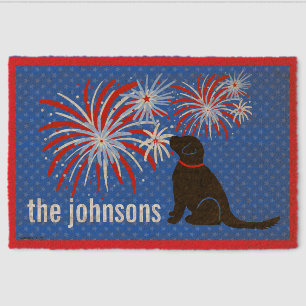 Custom Black Dog 4th of July Fireworks Fiber Doormat