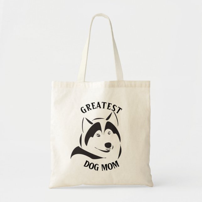 Custom Black Dog Illustration Greatest Dog Mom Tote Bag (Front)