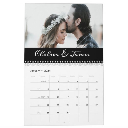 Custom Black Elegant Calligraphy Couple Photo  Calendar