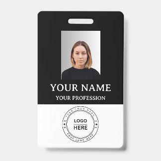 Custom black Employee Badge with Photo, Logo, QR
