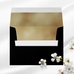 Custom Black Faux Gold Foil Formal 5x7 Envelope<br><div class="desc">A black 5x7 envelope with a faux Gold foil Lining Inside. This addressed elegant and sparkly metallic gold all purpose envelope is a classy way to send invitations. You can customize and personalize your name and address on the back flap and front. Great for special occasion invites, thank you cards,...</div>