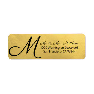 Custom Black Faux Gold Foil Monogram Letter Return Label