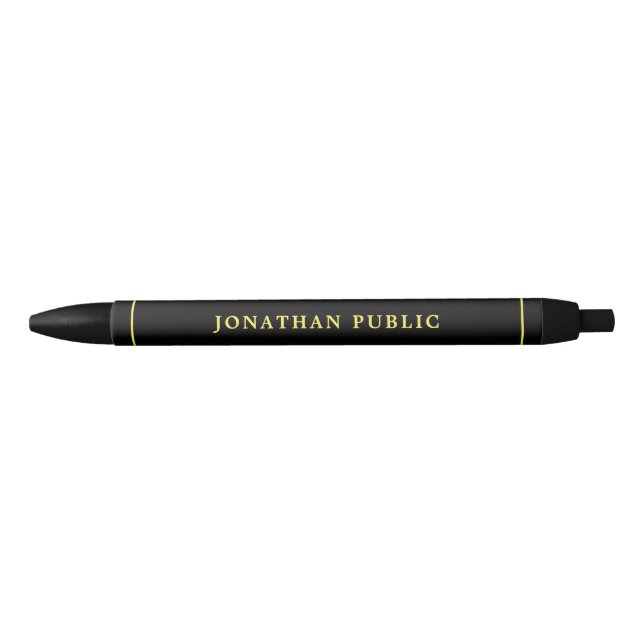 Custom Black Faux Gold Name Trendy Simple Template Pen (Front)