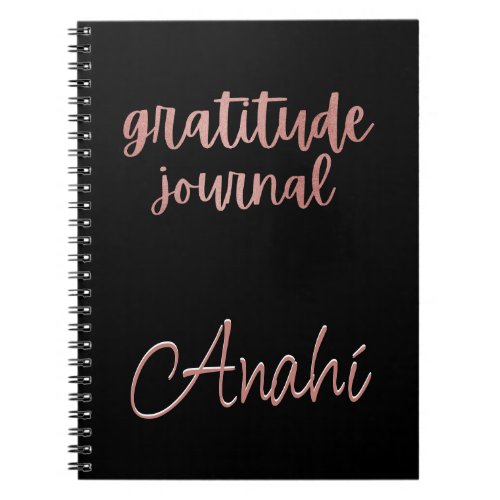 Custom Black Faux Rose Gold Foil Gratitude Journal