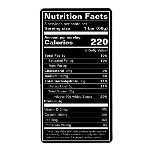 Custom Black FDA Compliant Nutritional Food Label