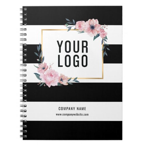 Custom Black Floral Company Logo Promotional Notebook
