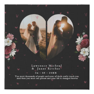 Custom Black Floral couple valentine's Day present Faux Canvas Print