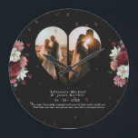 Custom Black Floral couple valentine's Day present Large Clock<br><div class="desc">Chic personalized "heart Shaped collage" canvas printable contains 2 big photos of artwork. DESIGN TIPS: Customize further to alter text size or font. To order without text,  you can also delete the text and the Love Message</div>