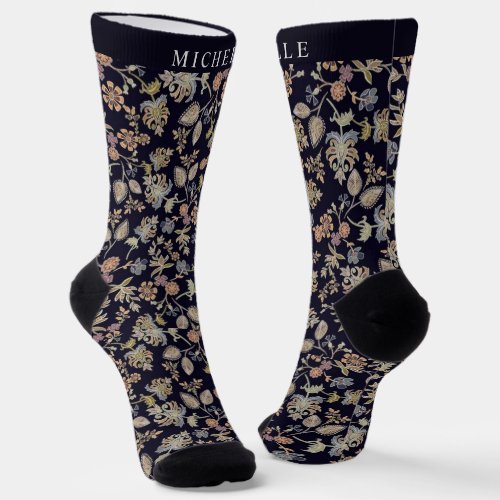 Custom Black Floral Pastel Flowers Pattern  Socks