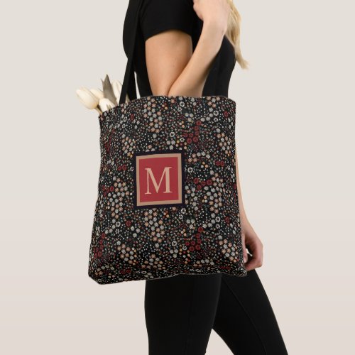 Custom Black Floral Red White Yellow Flowers Tote Bag