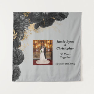 Custom Black Floral Wedding Anniversary Tapestry