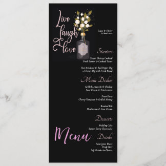 Custom Black Floral Wedding Menu with Quote