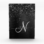 Custom Black Glitter Sparkle Monogram Acrylic Award<br><div class="desc">Easily personalize this trendy elegant acrylic award design featuring pretty black sparkling glitter on a black brushed metallic background.</div>