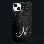 Custom Black Glitter Sparkle Monogram Case-Mate iPhone 14 Plus Case<br><div class="desc">Easily personalize this trendy elegant phone case design featuring pretty black sparkling glitter on a black brushed metallic background.</div>