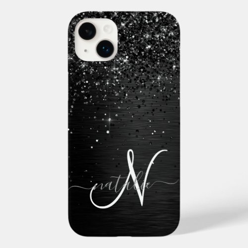 Custom Black Glitter Sparkle Monogram Case_Mate iPhone 14 Plus Case