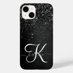 Custom Black Glitter Sparkle Monogram Case-Mate iPhone 14 Case