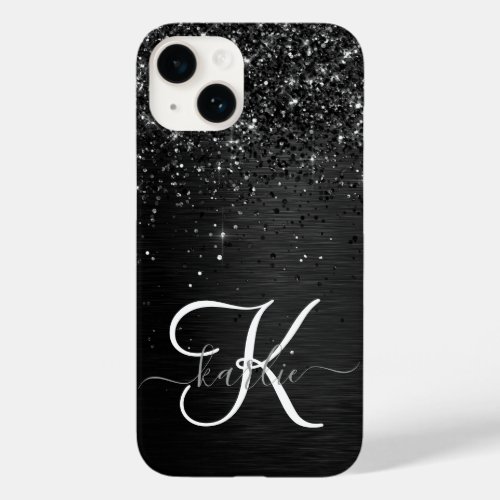 Custom Black Glitter Sparkle Monogram Case_Mate iPhone 14 Case