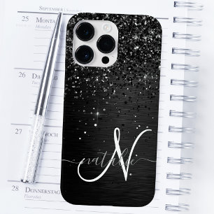 Custom Black Glitter Sparkle Monogram Case-Mate iPhone 14 Pro Max Case