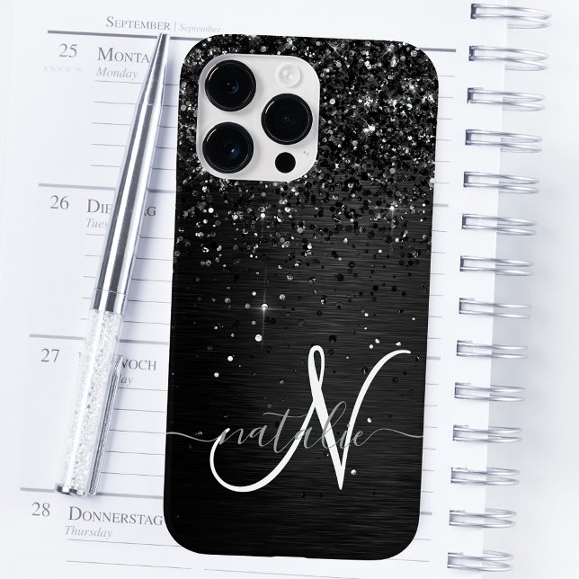 Custom Black Glitter Sparkle Monogram Case-Mate iPhone Case (Creator Uploaded)