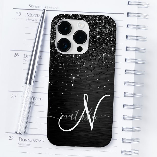 Custom Black Glitter Sparkle Monogram Case-Mate iPhone Case (Creator Uploaded)