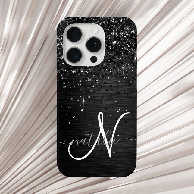Custom Black Glitter Sparkle Monogram Case-Mate iPhone Case (Creator Uploaded)