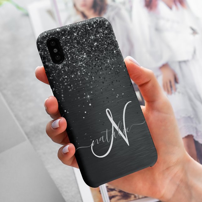 Custom Black Glitter Sparkle Monogram Case-Mate iPhone Case (Creator Uploaded)
