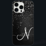 Custom Black Glitter Sparkle Monogram iPhone 16 Pro Max Case<br><div class="desc">Easily personalize this trendy elegant phone case design featuring pretty black sparkling glitter on a black brushed metallic background.</div>