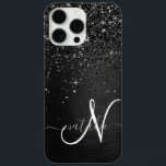 Custom Black Glitter Sparkle Monogram iPhone 16 Pro Max Case<br><div class="desc">Easily personalize this trendy elegant phone case design featuring pretty black sparkling glitter on a black brushed metallic background.</div>
