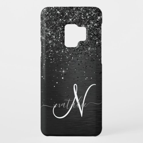  Custom Black Glitter Sparkle Monogram Case_Mate Samsung Galaxy S9 Case