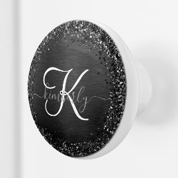 Custom Black Glitter Sparkle Monogram Ceramic Knob