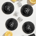 Custom Black Glitter Sparkle Monogram Coaster Set<br><div class="desc">Easily personalize this trendy elegant coaster set design featuring pretty black sparkling glitter on a black brushed metallic background.</div>