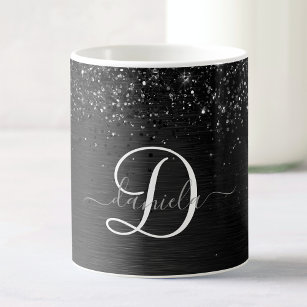 Custom Black Glitter Sparkle Monogram Coffee Mug