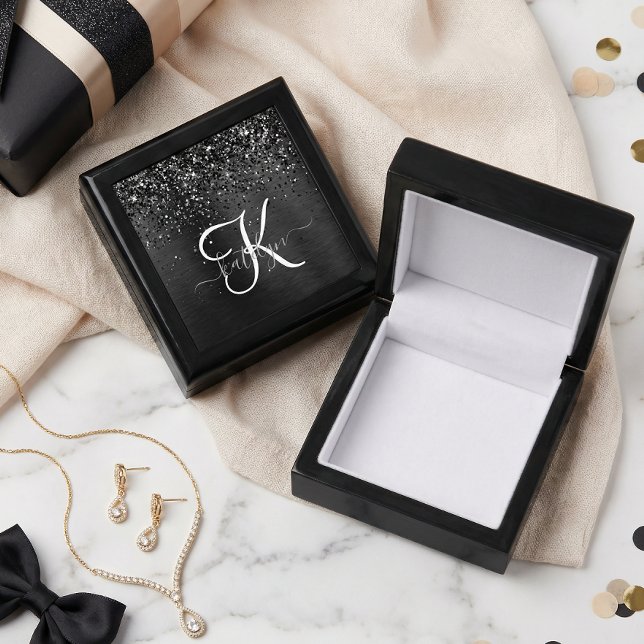 Custom Black Glitter Sparkle Monogram Gift Box (Creator Uploaded)