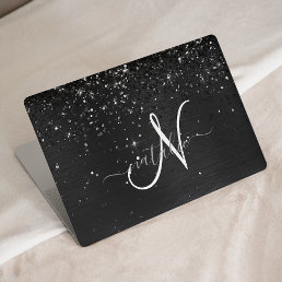 Custom Black Glitter Sparkle Monogram HP Laptop Skin