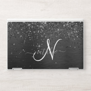 Custom Black Glitter Sparkle Monogram HP Laptop Skin