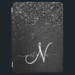 Custom Black Glitter Sparkle Monogram iPad Air Cover<br><div class="desc">Easily personalize this trendy elegant iPad cover design featuring pretty black sparkling glitter on a black brushed metallic background.</div>